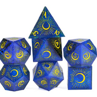 Sharp Edged Eclipse Themed Hand Crafted 7 Piece Dice Set