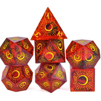 Sharp Edged Eclipse Themed Hand Crafted 7 Piece Dice Set