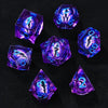 Purple transparent resin liquid core dragon eye DND dice set + Blue Font