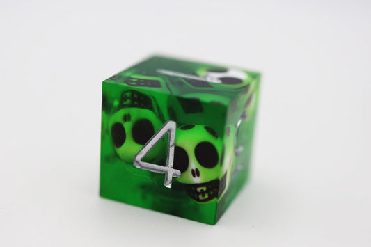 Sharp Edge Resin RPG Dice Set Green Skulls - Gothic Skull Dice