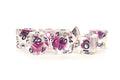 Baby's Breath Pink Flowers Clear w/ Purple Numbers 16mm Resin Poly Dice Set