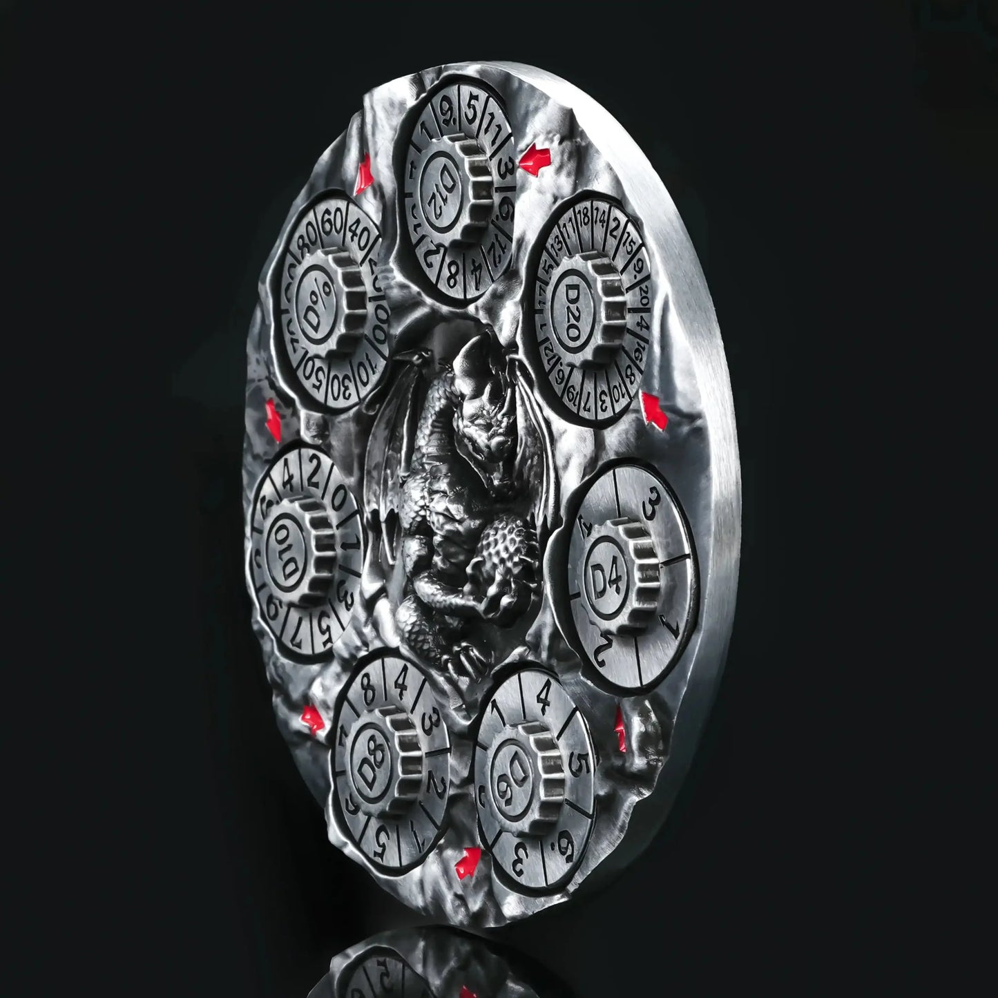 Unique Dice Spinner: 7-in-1 Metal 3D Relief Dragon DND Roulette Dice Spinner