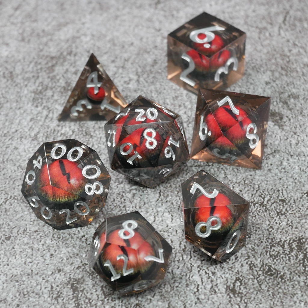 Smaug's Eye |  7 Piece Moving Eye DnD Dice Set | Acrylic RPG Gaming Dice