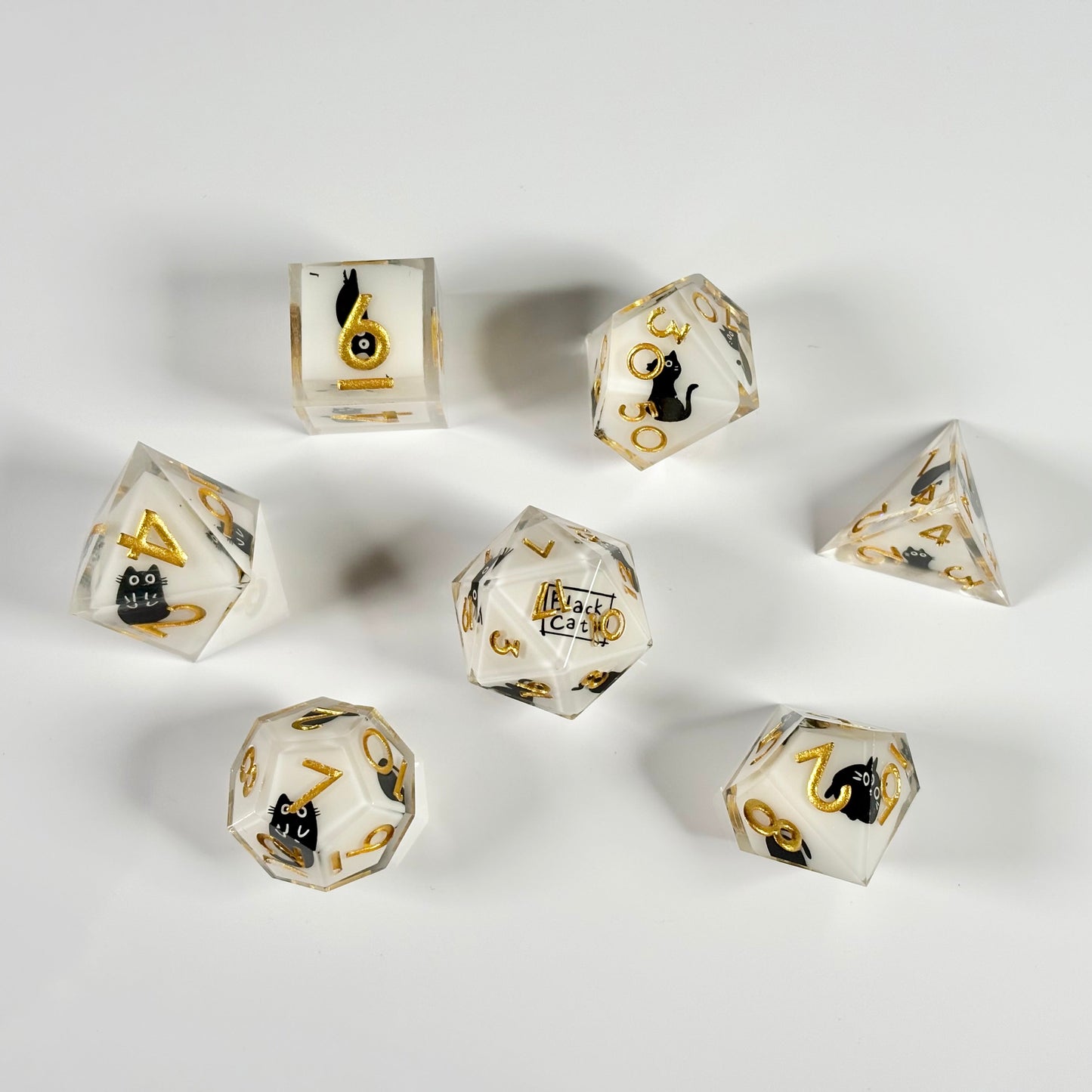 Snowy Neko Liquid Core RPG Dice Set - 7 Pieces