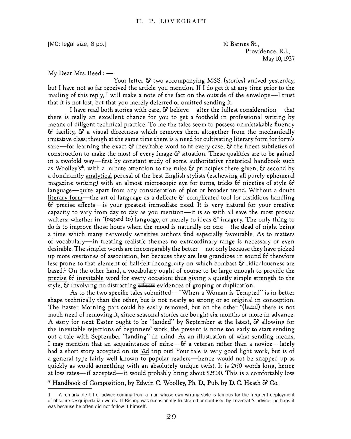 The Spirit of Revision - Lovecraft's Letters to Zealia Brown Reed Bishop