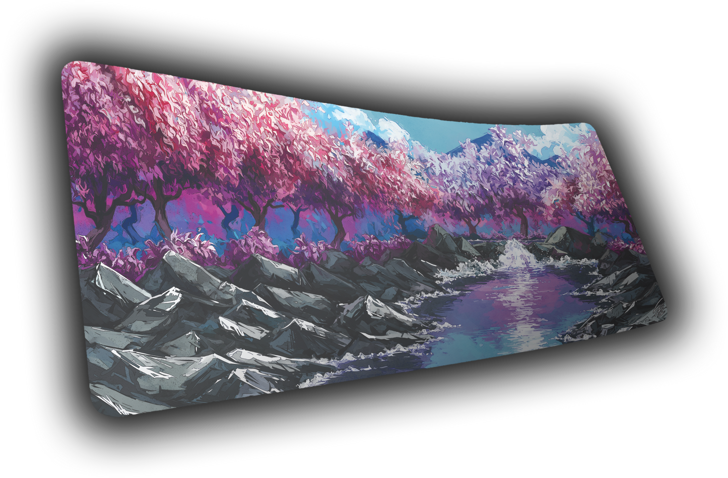 "Stream of Serenity" — Cherry Blossom Deskmat