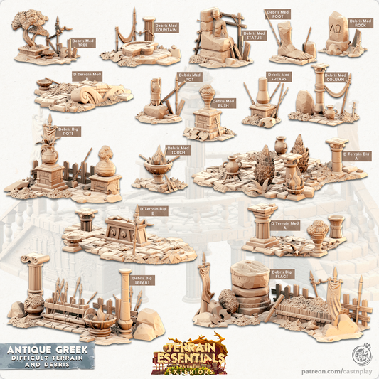 Cast n Play Antique Greek — Debris & Difficult Terrain – 3D Printed 28mm 32mm D&D