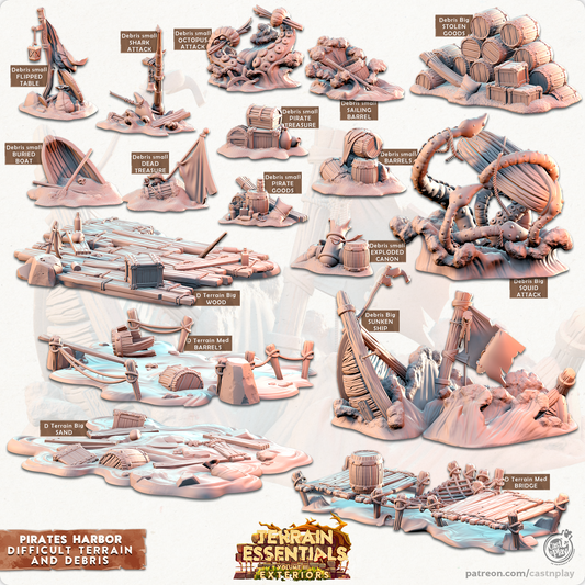 Cast n Play Pirates Harbor — Debris & Difficult Terrain – 3D Printed 28mm 32mm D&D