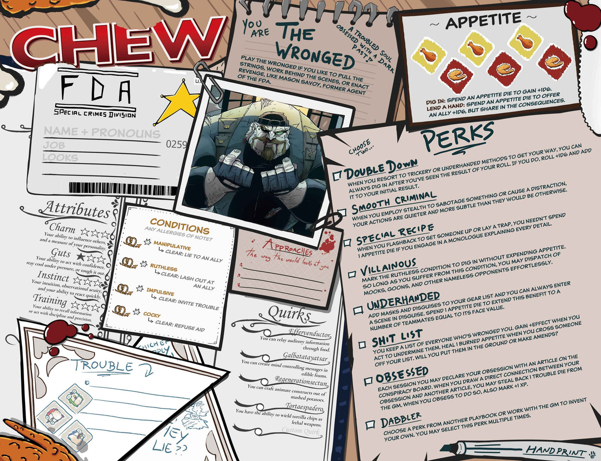 CHEW: Character Menus – RPG Playbook Sheets for CHEW the Roleplaying Game