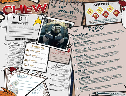 CHEW: Character Menus – RPG Playbook Sheets for CHEW the Roleplaying Game