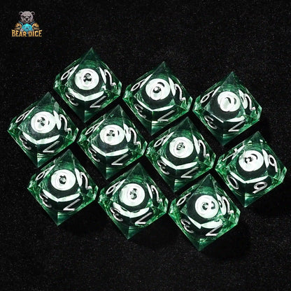 Green Transparent Resin 10-Sided Dice - No. 8 Billiard Liquid Core D10 Dice