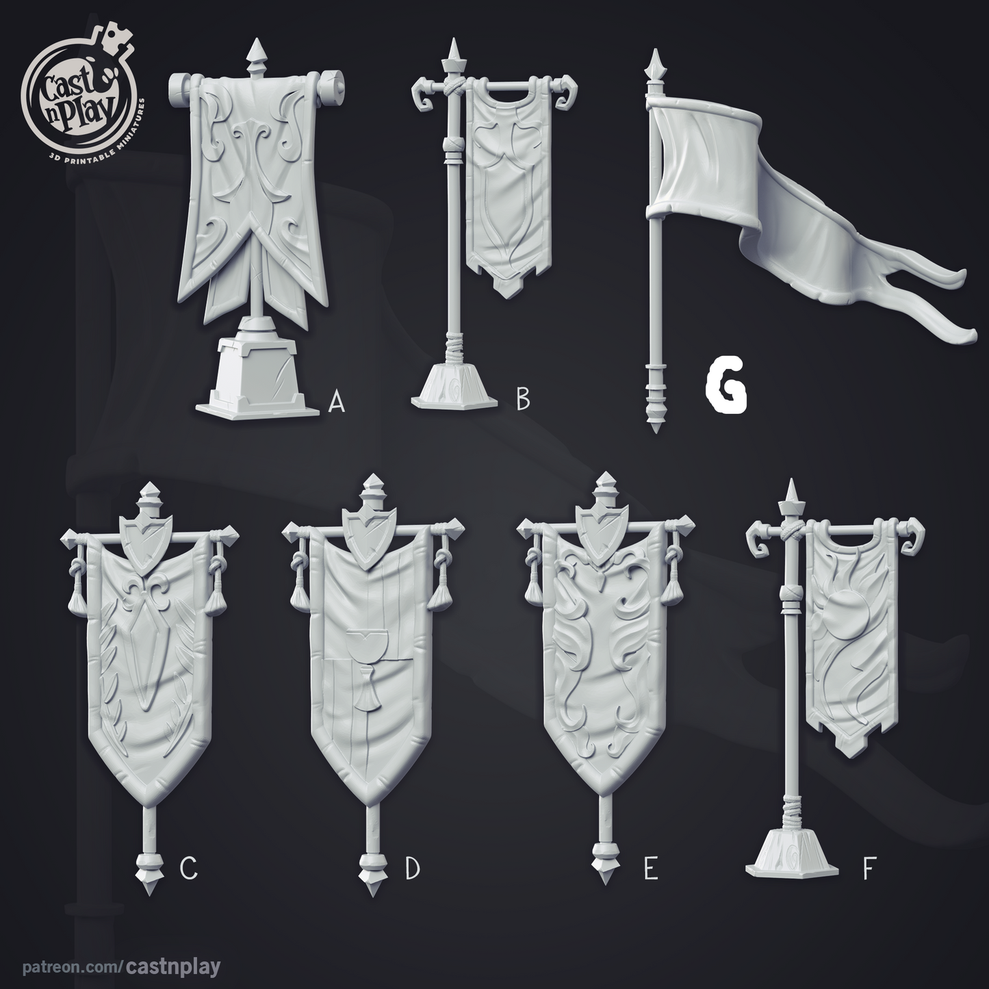 Tournament Banner Props 28mm 32mm - 3D Printed Tabletop Terrain Accessories