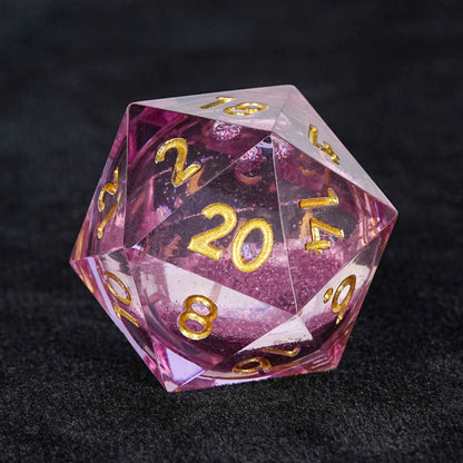 Sharp Edge Purple Quicksand Liquid Core Resin DND Dice Set + Gold Font