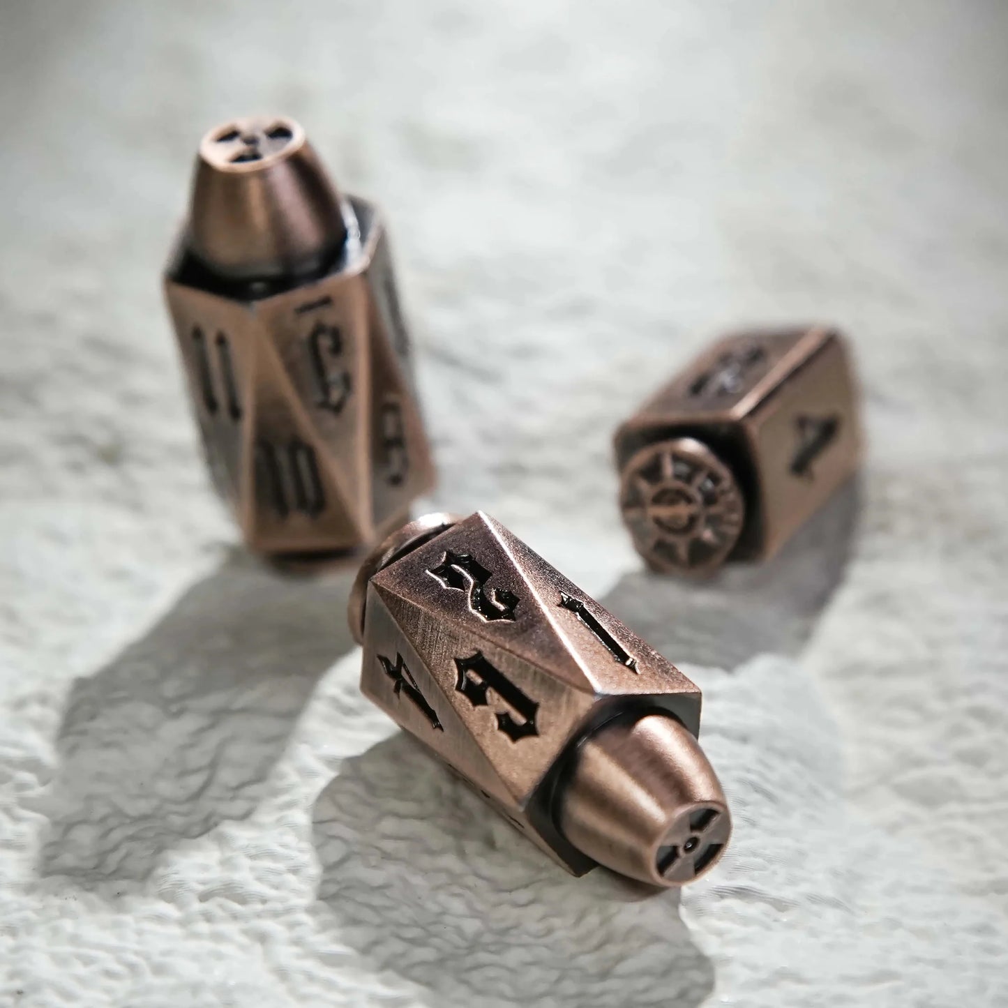 Cool dnd dice: unique metal bullet-shaped polyhedron RPG dice set