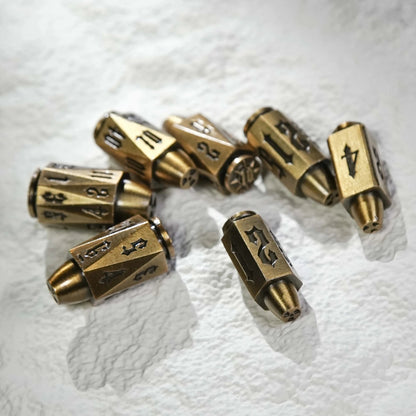 Cool dnd dice: unique metal bullet-shaped polyhedron RPG dice set