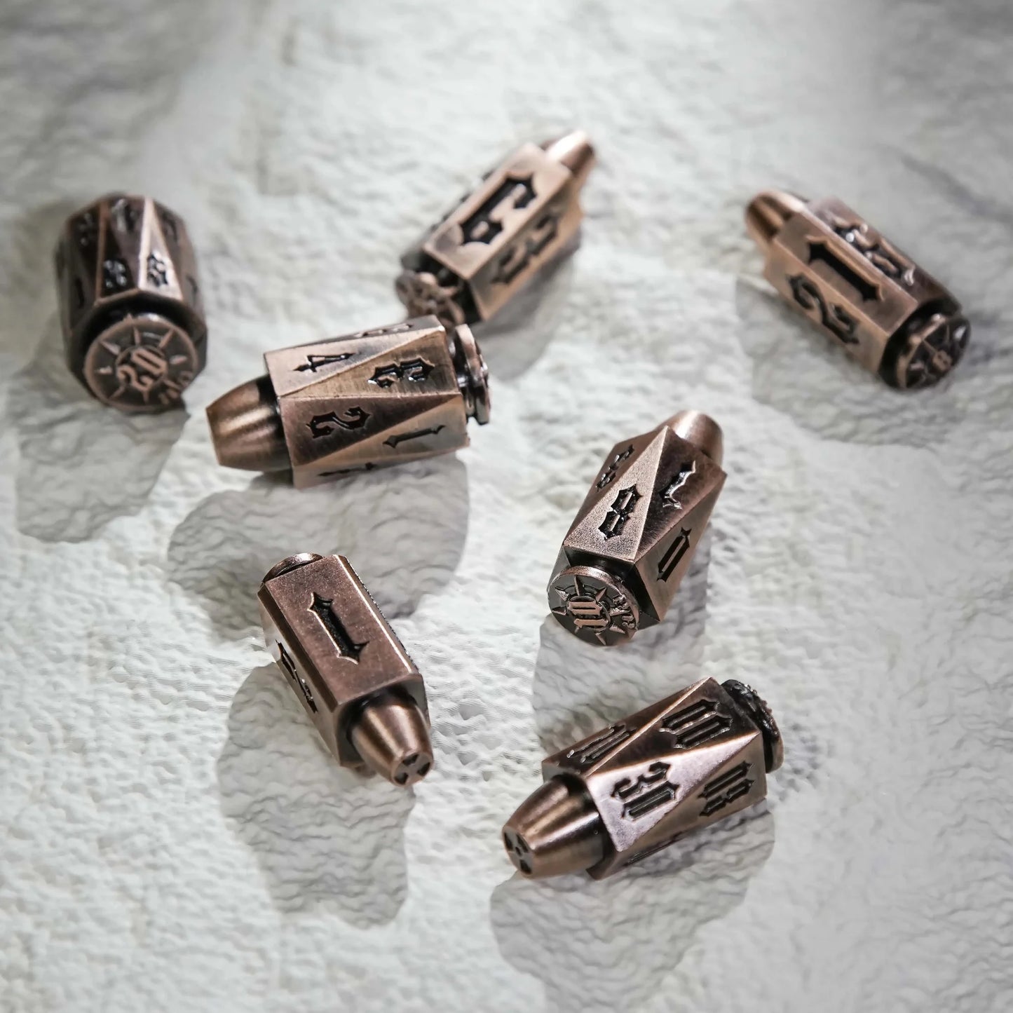 Cool dnd dice: unique metal bullet-shaped polyhedron RPG dice set
