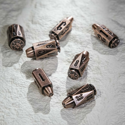 Cool dnd dice: unique metal bullet-shaped polyhedron RPG dice set