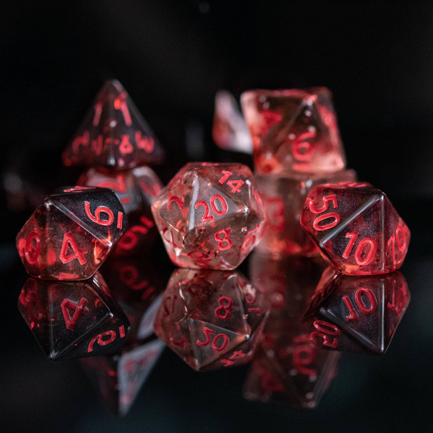 Vampira Acrylic Dice Set - 7-Piece Hand-Painted RPG Dice with Lifetime Warranty