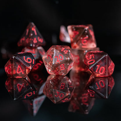 Vampira Acrylic Dice Set - 7-Piece Hand-Painted RPG Dice with Lifetime Warranty