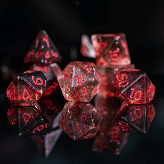 Vampira Acrylic Dice Set - 7-Piece Hand-Painted RPG Dice with Lifetime Warranty