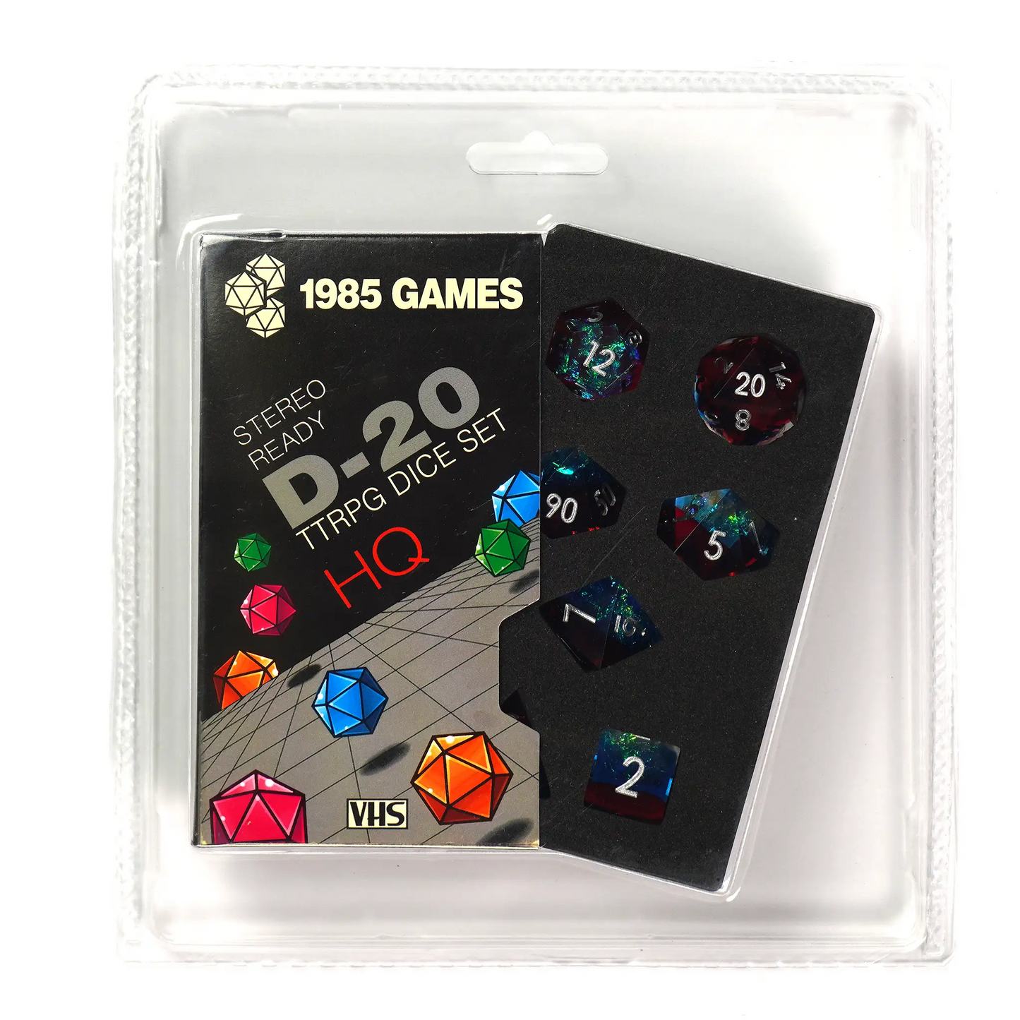 VHS Sharp Edge Dice – Plasmic Punch | Retro-Inspired D&D Dice by 1985 Games