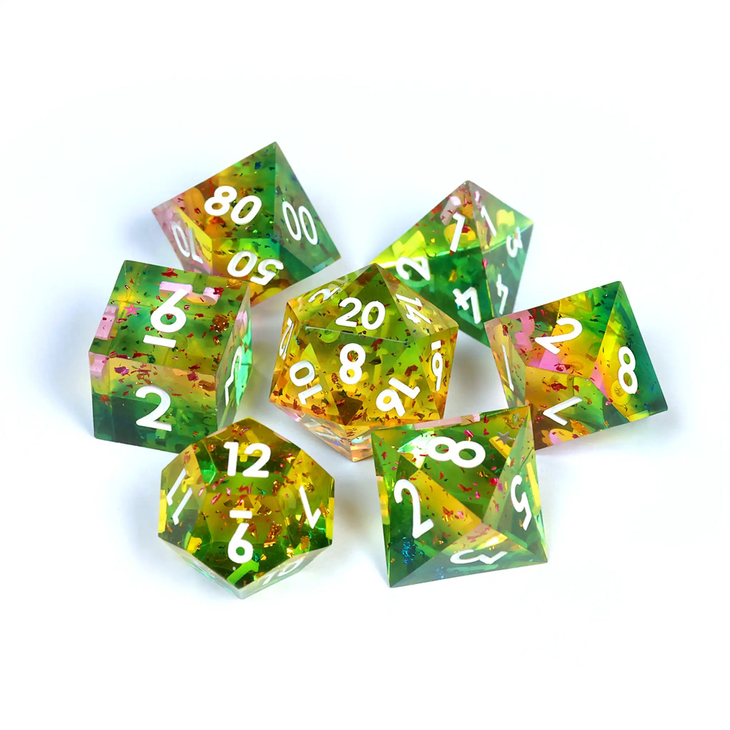 VHS Sharp Edge Dice – Rainbow Bright | Retro-Inspired D&D Dice by 1985 Games