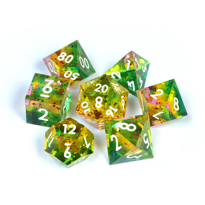 VHS Sharp Edge Dice – Rainbow Bright | Retro-Inspired D&D Dice by 1985 Games