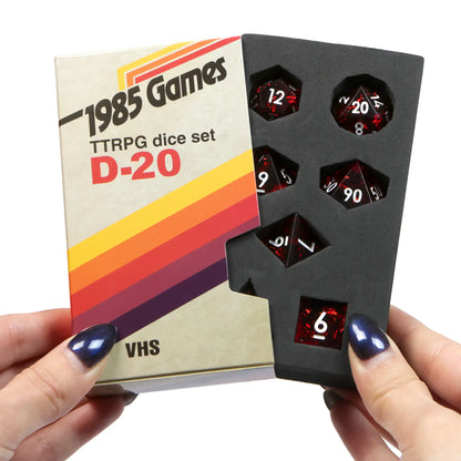 VHS Sharp Edge Dice – Ruby Red | Retro-Inspired D&D Dice by 1985 Games