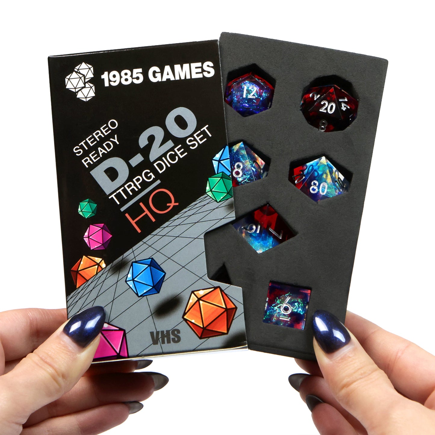 VHS Sharp Edge Dice – Plasmic Punch | Retro-Inspired D&D Dice by 1985 Games