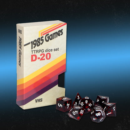 VHS Sharp Edge Dice – Ruby Red | Retro-Inspired D&D Dice by 1985 Games