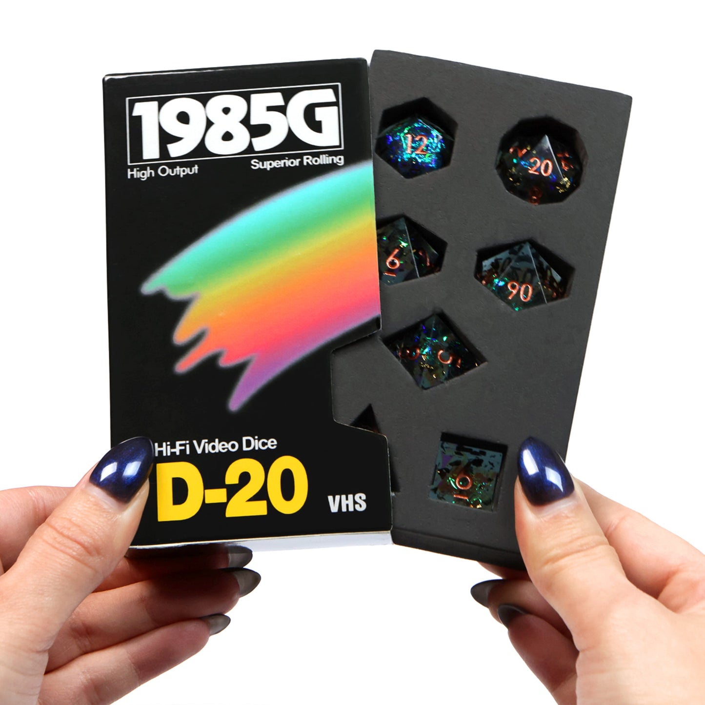 VHS Sharp Edge Dice – Starstorm | Retro-Inspired D&D Dice by 1985 Games