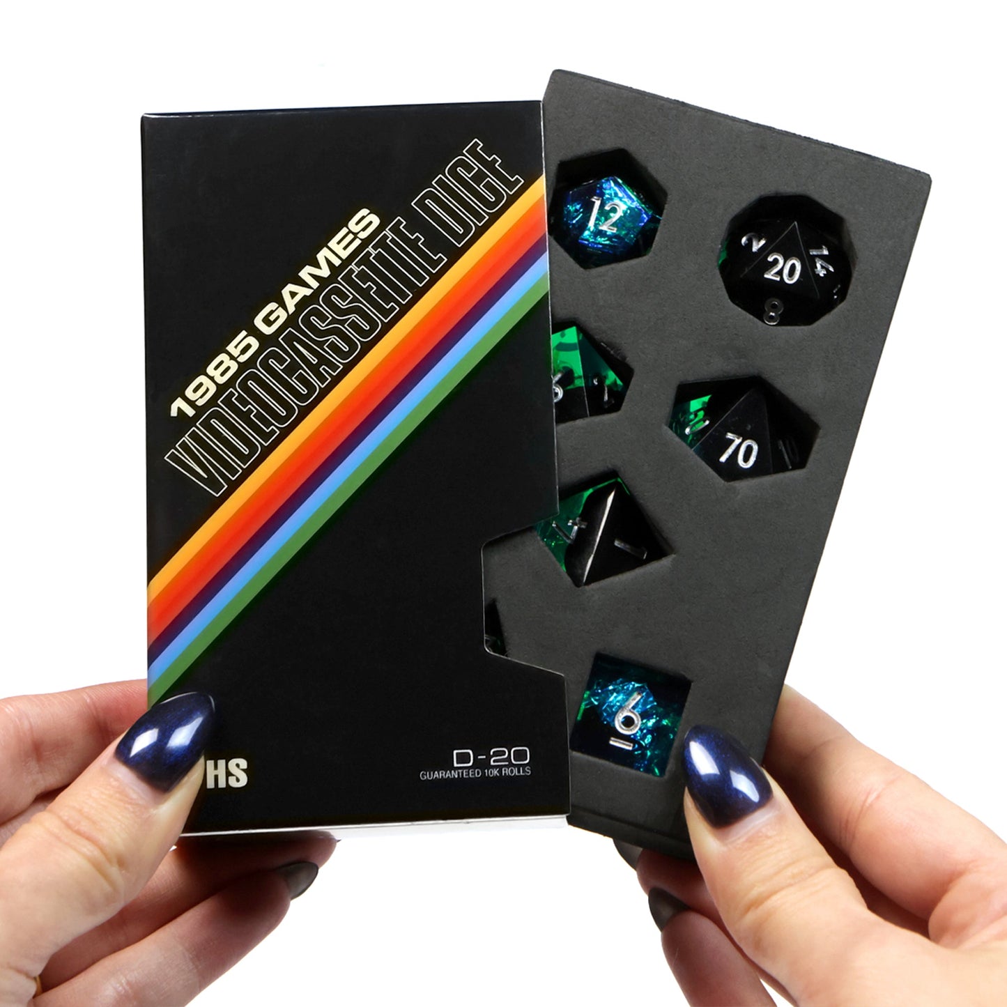 VHS Sharp Edge Dice – Surge | Retro-Inspired D&D Dice by 1985 Games