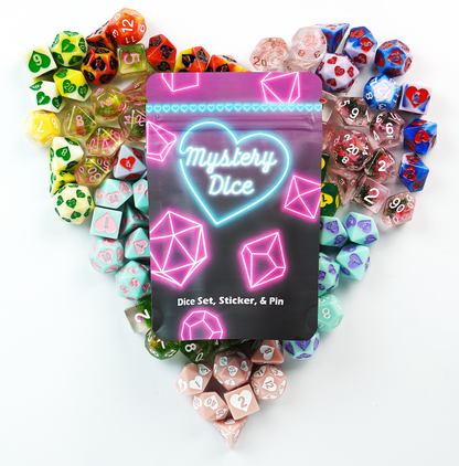 Sweetheart Mystery Dice 6 Pack | Hearts & Flowers RPG Dice with Pins & Stickers