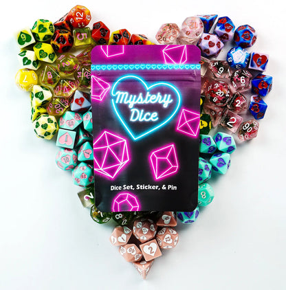 Sweetheart Mystery Dice | Hearts & Flowers Resin Dice with Pin & Sticker | 1985 Games