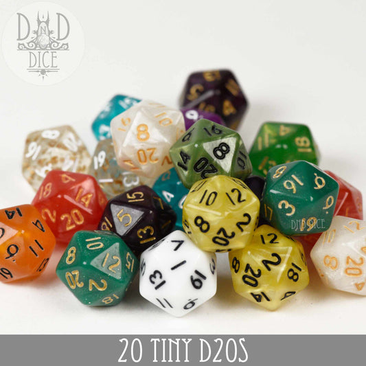 20 Tiny D20s – Miniature Dice Set for Counters, Tokens & RPG Gaming