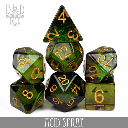 Acid Spray Dice Set – 7-Piece Polyhedral RPG Dice for D&D & Pathfinder