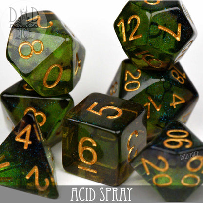 Acid Spray Dice Set – 7-Piece Polyhedral RPG Dice for D&D & Pathfinder