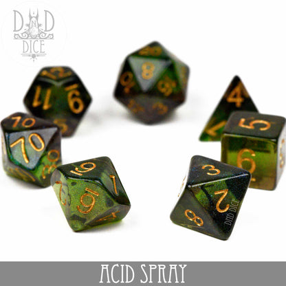 Acid Spray Dice Set – 7-Piece Polyhedral RPG Dice for D&D & Pathfinder