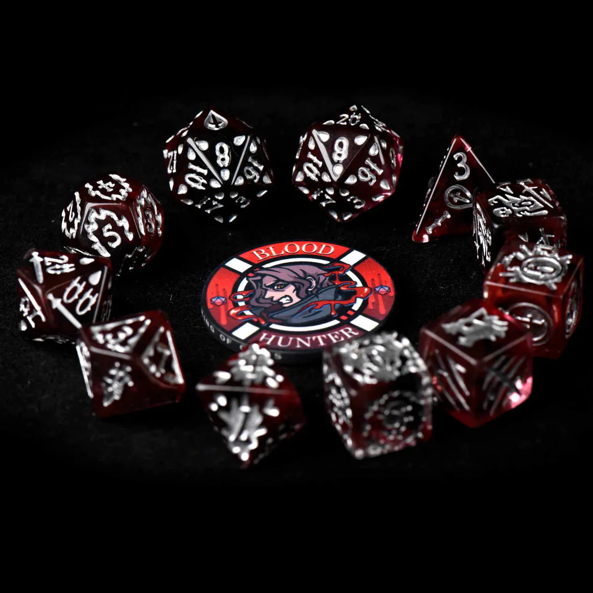 Blood Hunter Dice Set | Dark Resin D&D Dice by Revenant Foundry