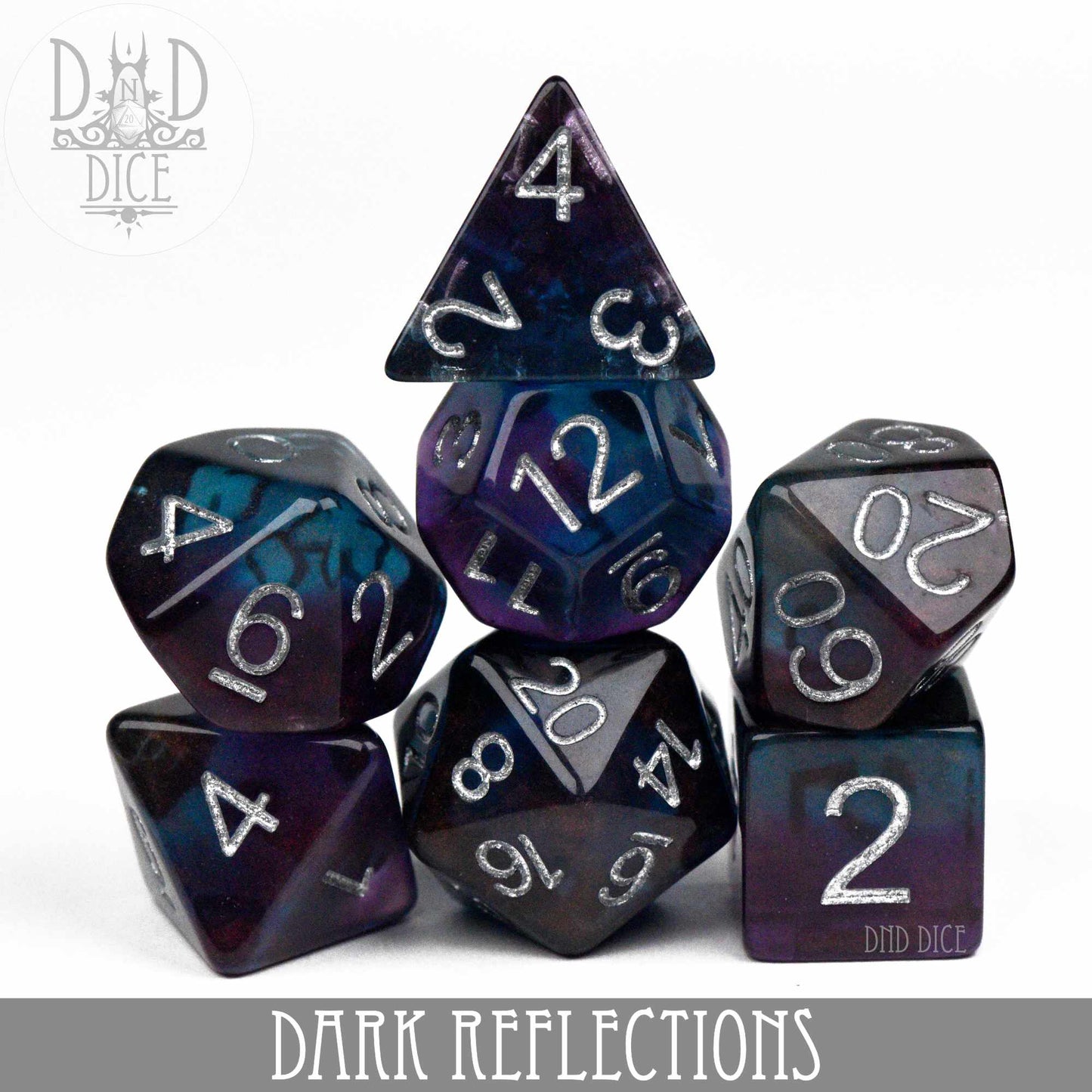 Dark Reflections Dice Set – 7-Piece Polyhedral RPG Dice for D&D & Pathfinder