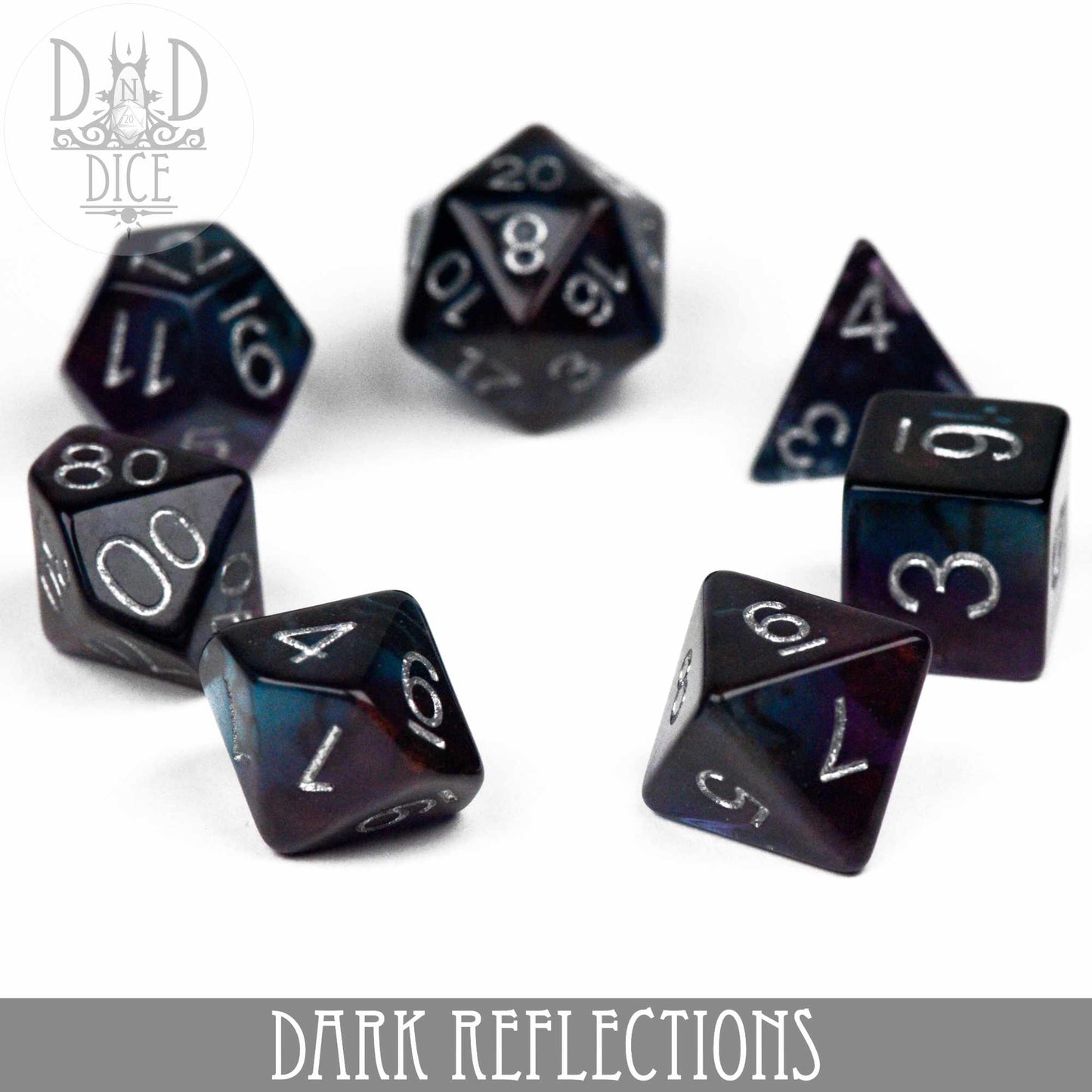 Dark Reflections Dice Set – 7-Piece Polyhedral RPG Dice for D&D & Pathfinder