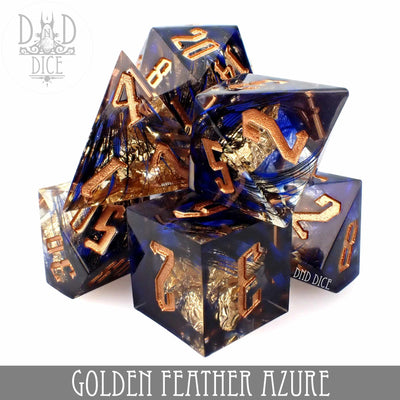 Golden Feather Azure Handmade Dice Set