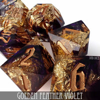Golden Feather Violet Handmade Dice Set