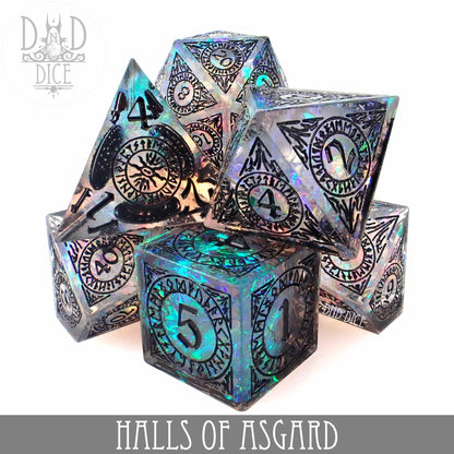 Halls of Asgard Handmade Dice Set – 7-Piece Polyhedral RPG Dice