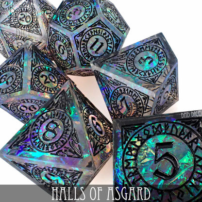 Halls of Asgard Handmade Dice Set – 7-Piece Polyhedral RPG Dice