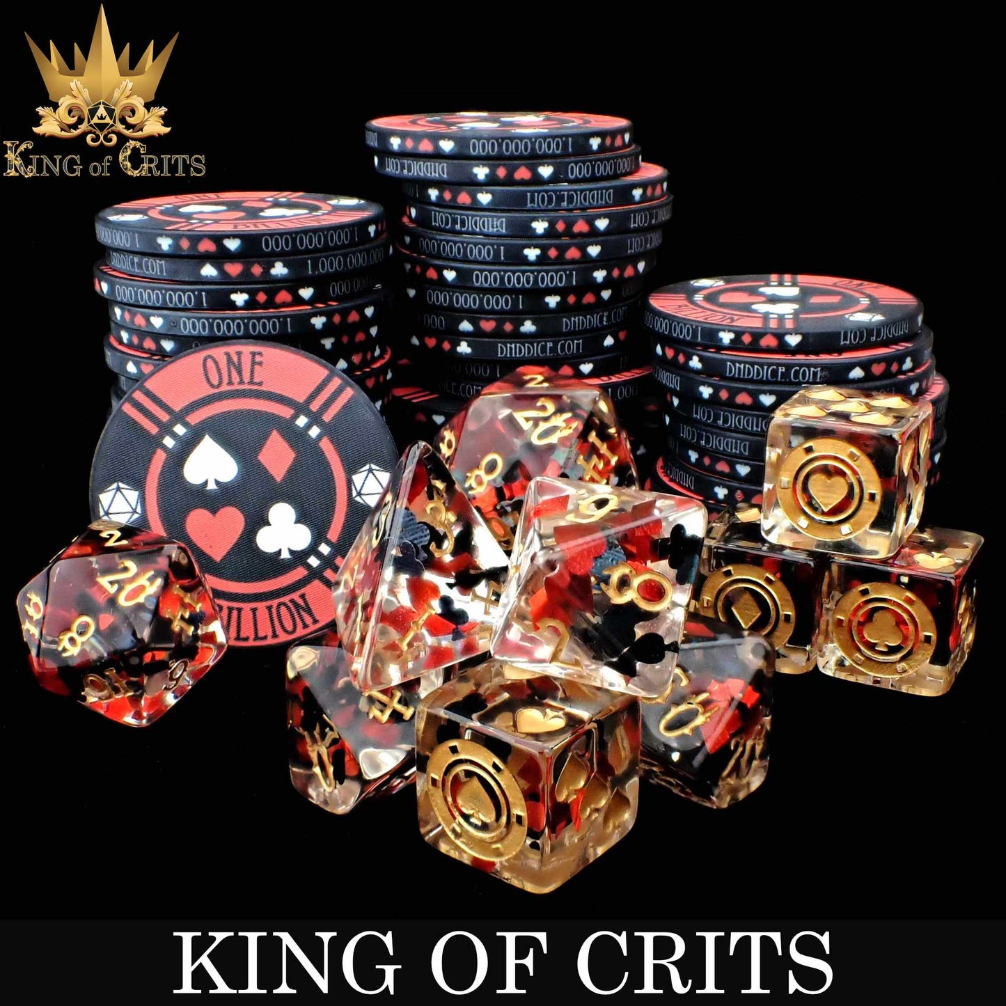 King of Crits 11 Dice Set – 12-Piece Poker Suits Resin Dice with Ceramic Chip