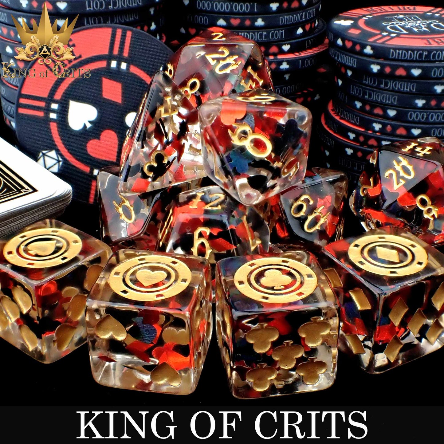 King of Crits 11 Dice Set – 12-Piece Poker Suits Resin Dice with Ceramic Chip