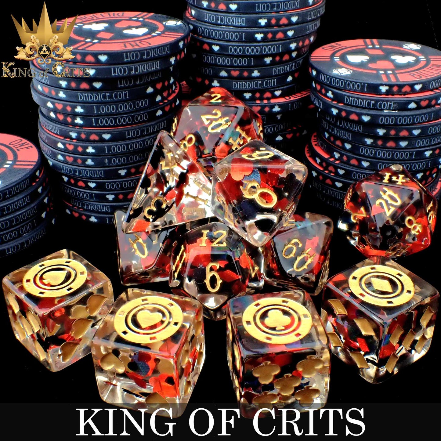 King of Crits 11 Dice Set – 12-Piece Poker Suits Resin Dice with Ceramic Chip