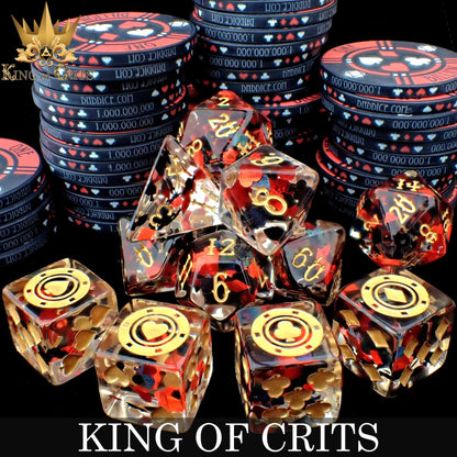 King of Crits 11 Dice Set – 12-Piece Poker Suits Resin Dice with Ceramic Chip