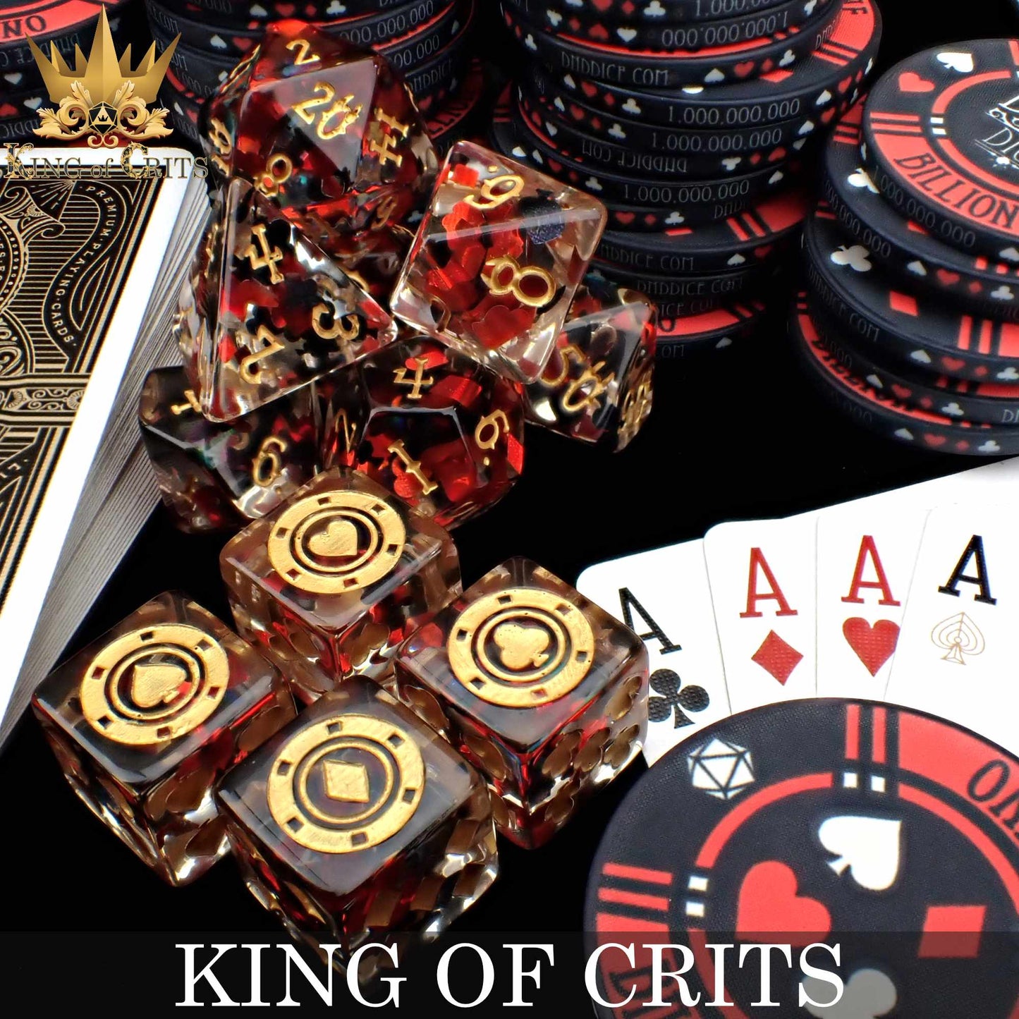 King of Crits 11 Dice Set – 12-Piece Poker Suits Resin Dice with Ceramic Chip